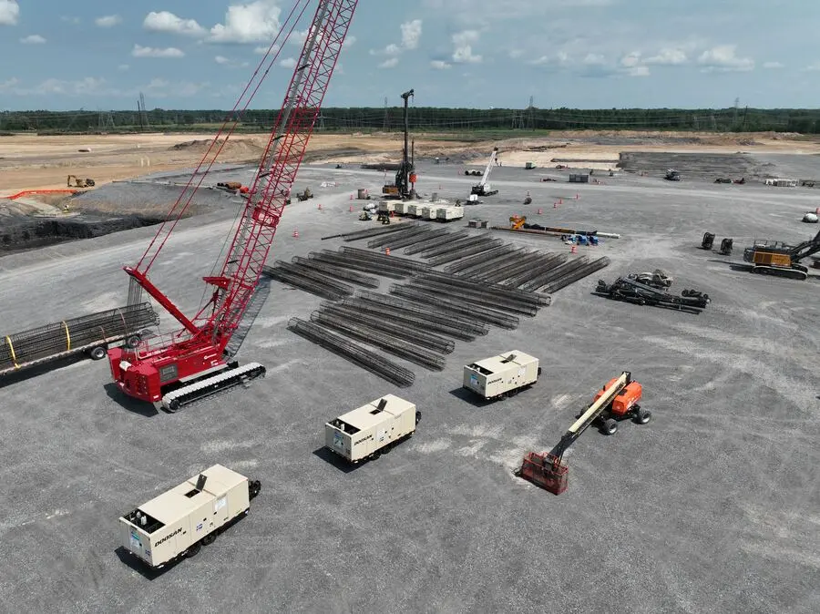 Crawler Crane and Cage Staging, aerial site work photo