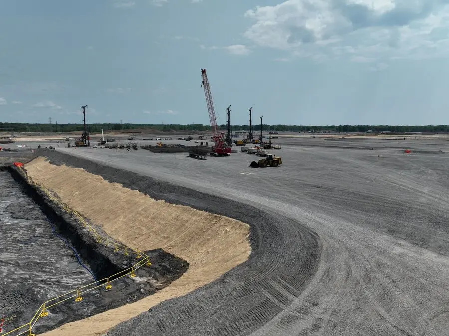 Perimeter Cut and Containment Berm, aerial site work photo