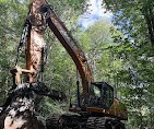 Grapple excavator on site-clearing demolition job